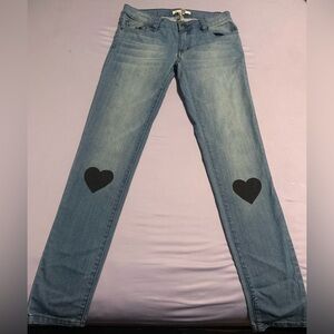 Stylish Blue Jeans with Black Heart Patches